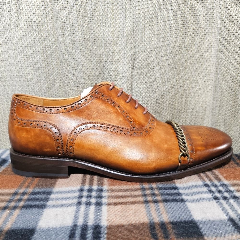 TAFT The Grail Coffee Leather Brogue Oxford Brass Chain EU 42 US 9 Spain